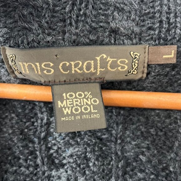Inis Crafts Womens Cable Knit 100% Merino Wool Cardigan Sweater Large Gray - Picture 4 of 5